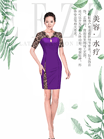 原創(chuàng)制服設(shè)計(jì)紫色水療會(huì)所咨客服裝款式圖503