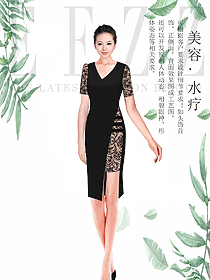 時(shí)尚黑色女款SPA水療會(huì)所咨客制服設(shè)計(jì)圖498