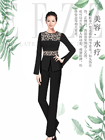 黑色長(zhǎng)袖女款SPA水療會(huì)所咨客制服設(shè)計(jì)圖438