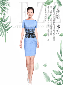 新款淺藍(lán)色短袖女款按摩技師服款式設(shè)計(jì)圖1481