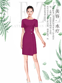 原創(chuàng)制服設計紫紅色女款按摩技師服裝款式圖1474