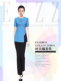 藍(lán)色短袖女款美容會(huì)所服裝款式圖689