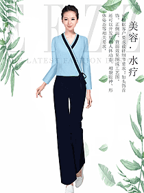 新款淺藍(lán)色女款美容技師制服設(shè)計(jì)圖648