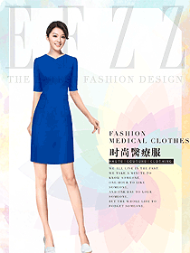 時(shí)尚短袖藍(lán)色女款美容技師制服設(shè)計(jì)圖836