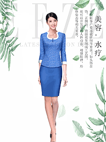 藍(lán)色女款總臺收銀接待制服設(shè)計(jì)圖442