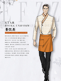 淺卡其色男款快餐廳服務(wù)員制服設(shè)計(jì)圖403