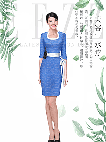 原創(chuàng)制服設(shè)計(jì)藍(lán)色總臺(tái)收銀接待服裝款式圖448