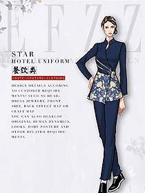 efzz原創(chuàng)設(shè)計藏藍色中餐服務(wù)員服裝款式圖2149