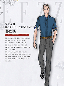 新中式男款中餐服務(wù)員制服款式圖2154