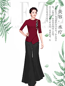 時尚棗紅色水療會所咨客制服設(shè)計圖536