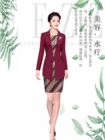 棗紅色女款總臺(tái)收銀接待制服設(shè)計(jì)圖474