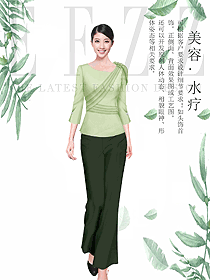 淺綠色短袖女款水療會(huì)所咨客服裝款式圖542