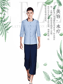 淺藍(lán)色男款美容養(yǎng)生技師工作制服設(shè)計(jì)圖892