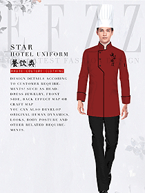 紅色長袖男款廚師服制服設(shè)計圖488