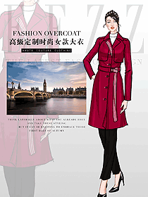 棗紅色御姐范職業(yè)裝大衣制服設(shè)計(jì)圖299