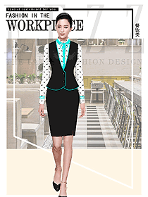 女款馬甲款西餐服務(wù)員制服設(shè)計圖1356