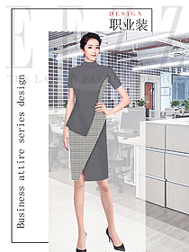 灰色立領(lǐng)女士短袖職業(yè)夏裝1269