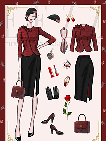 美女宮廷風(fēng)紅色上裝，復(fù)古優(yōu)雅手繪設(shè)計(jì)圖2142款