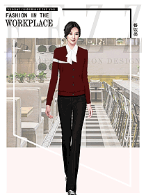 深紅色女款快餐店服務(wù)員制服設(shè)計(jì)圖529