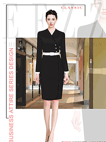 黑色職場(chǎng)氣質(zhì)美女職業(yè)裝連衣裙款式圖