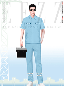 短款淺藍(lán)色員工工作服定做款高清大圖