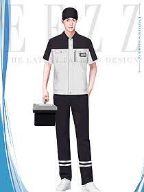 反光條拼色男款工作服夏裝定制設(shè)計(jì)效果圖