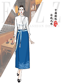 中國(guó)韻味酒店員工長(zhǎng)裙制服設(shè)計(jì)方案圖例