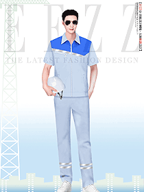 夏季淺藍(lán)色男裝工作服定制設(shè)計(jì)圖