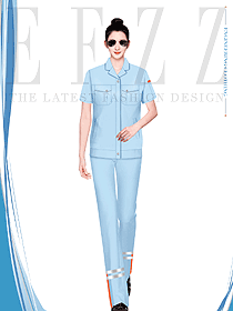 夏季淺藍(lán)色女款工作服定做案例