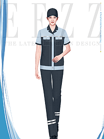 夏季短款撞色反光條女士工作服設(shè)計(jì)圖