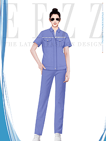 淺紫色翻領(lǐng)工程服夏裝女款設(shè)計(jì)圖