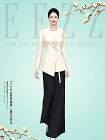 原創(chuàng)設(shè)計山水畫風(fēng)格酒店餐飲服務(wù)生制服定制工裝