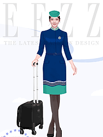 原創(chuàng)設(shè)計(jì)空姐制服連衣裙女藍(lán)色空乘新款高端夏裝案場(chǎng)售樓部職業(yè)裝