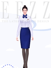 職業(yè)裝女前臺(tái)工作裝空姐職業(yè)制服襯衣款藍(lán)白色襯衫女工裝OL服裝設(shè)計(jì)