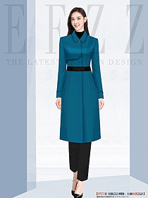 女職業(yè)裝設(shè)計(jì)圖山羊絨中長(zhǎng)款系帶大衣服裝