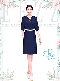 新款氣質顯瘦美容院采耳足浴店足療技師服連衣裙款