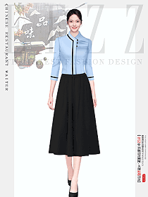 食堂廚房烘焙火鍋飯店餐飲服務(wù)員女套裝長裙制服設(shè)計(jì)圖