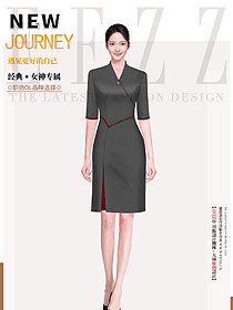 夏季女士時尚開衩中長款短袖連衣裙職業(yè)裝設(shè)計