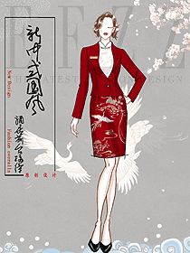 古典中式酒店大堂總臺(tái)服務(wù)員制服定制設(shè)計(jì)效果圖