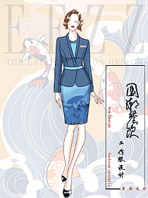 新中式酒店女前臺接待員工服裝定制設計圖