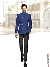 寶藍(lán)色長袖男款酒店門童行李生制服設(shè)計圖