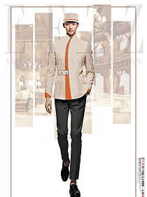 男款卡其色酒店行李生服裝款式圖