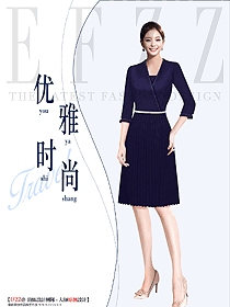 藏藍(lán)色V領(lǐng)廓形OL職場(chǎng)通勤氣質(zhì)連衣裙