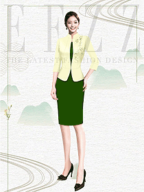 新中式酒店女前臺(tái)接待員工職業(yè)裝設(shè)計(jì)圖