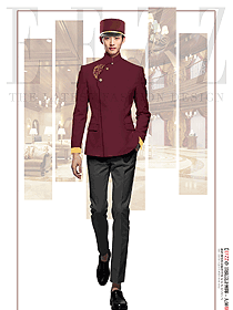 星級(jí)酒店門童禮賓生紅色系工作服裝定制設(shè)計(jì)