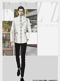 素雅中式酒店飯店餐廳服務員工作服長袖服裝設計圖