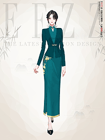 年輕款氣質(zhì)修身長款復(fù)古民國套裝設(shè)計(jì)圖