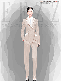 手繪設(shè)計(jì)卡其色職業(yè)裝女裝氣質(zhì)百搭條紋通勤西裝