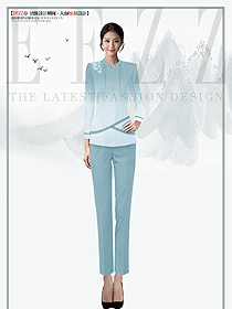 藍(lán)色水墨酒店美容院sap水療服務(wù)員套裝設(shè)計(jì)