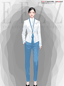 設(shè)計師款白藍色別致無領(lǐng)設(shè)計典雅尊貴西裝套裝設(shè)計圖